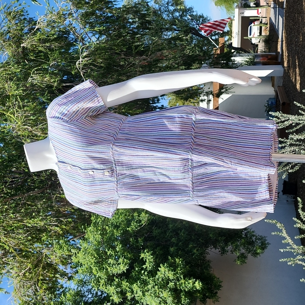 MADEWELL Striped Tiered Mini Dress XS Babydoll Swing Tunic Ruffle 100% Cotton - Picture 12 of 15